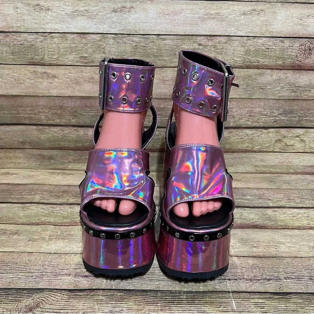 Demonia Pink Florescent Camel Platform Sandals